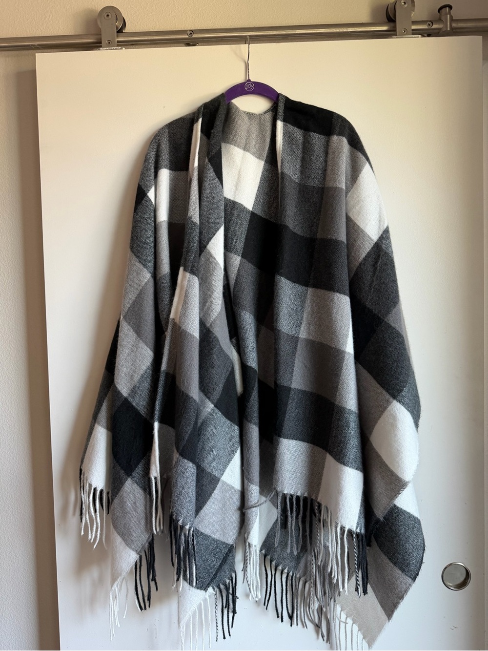 Cozy Black & Gray Plaid Poncho